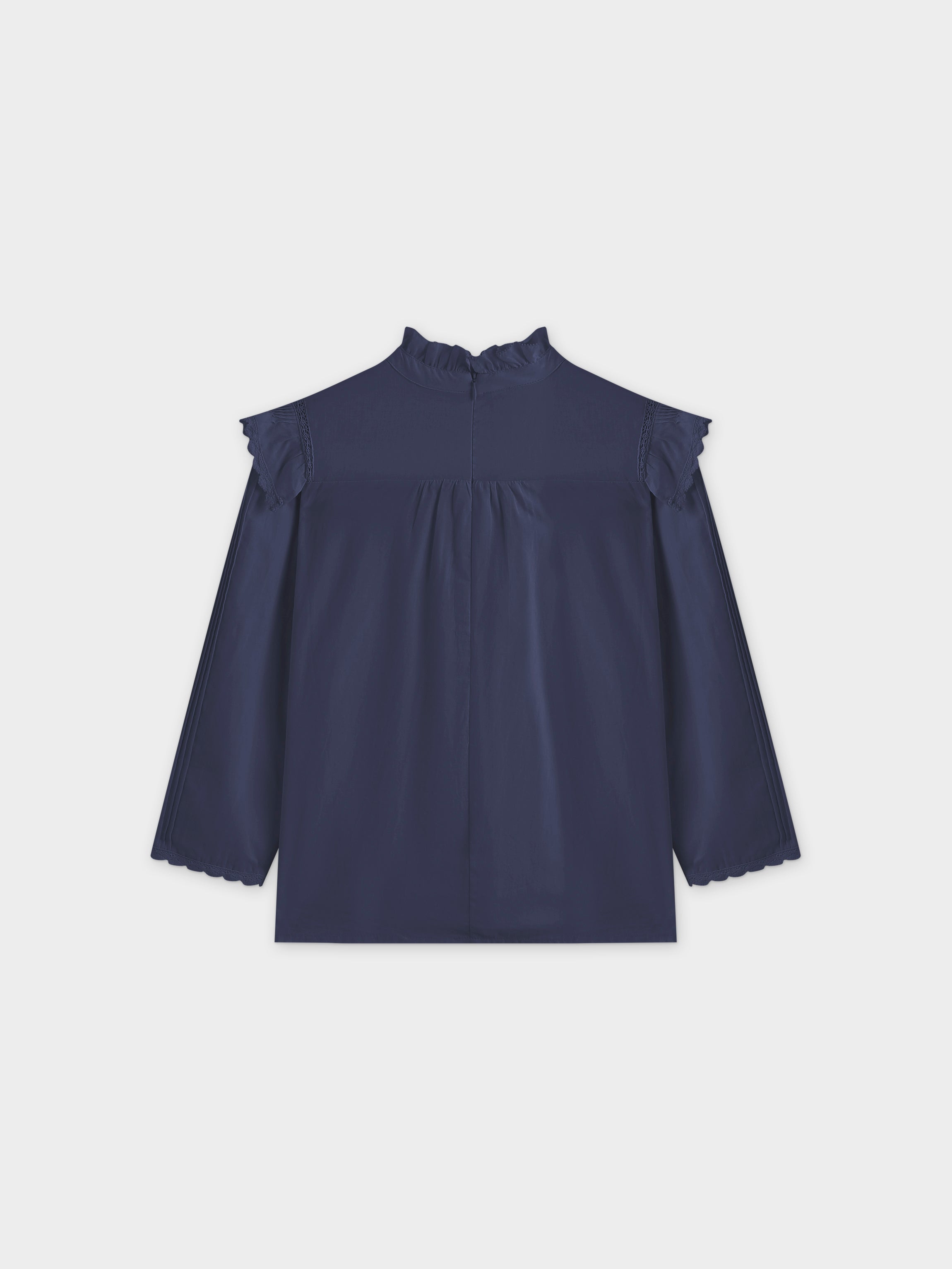 Blusa con ribete de ojales-Azul marino