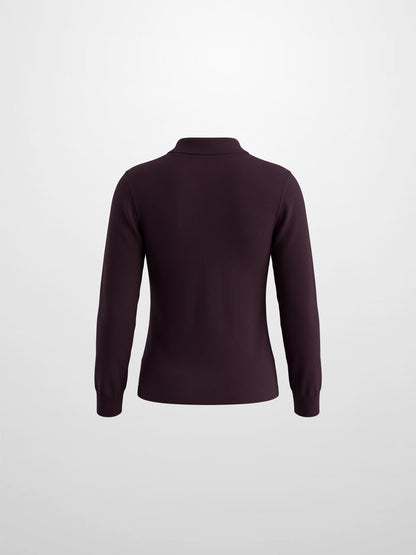 Asymmetrical Button Collar Sweater - Burgundy