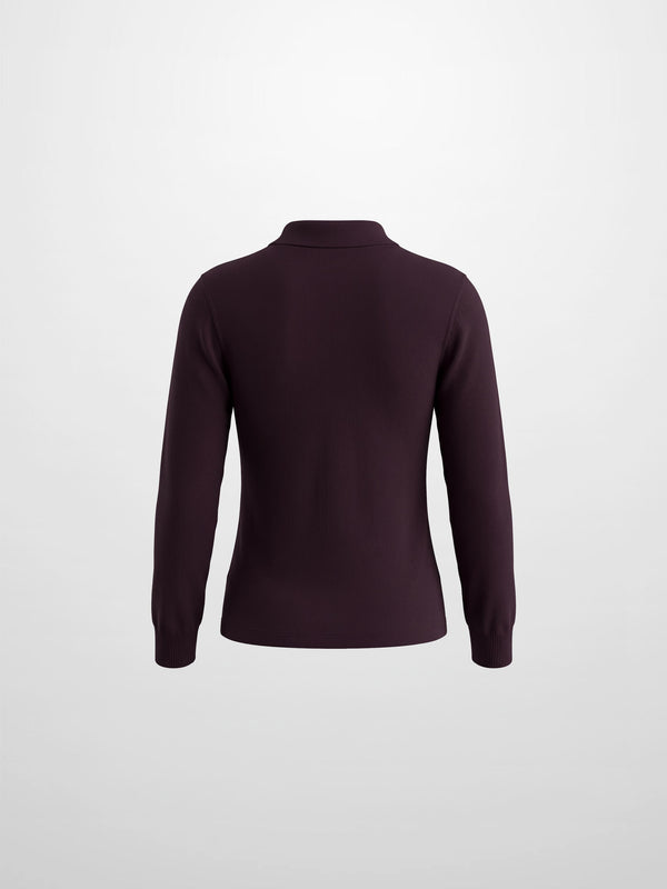 Asymmetrical Button Collar Sweater - Burgundy