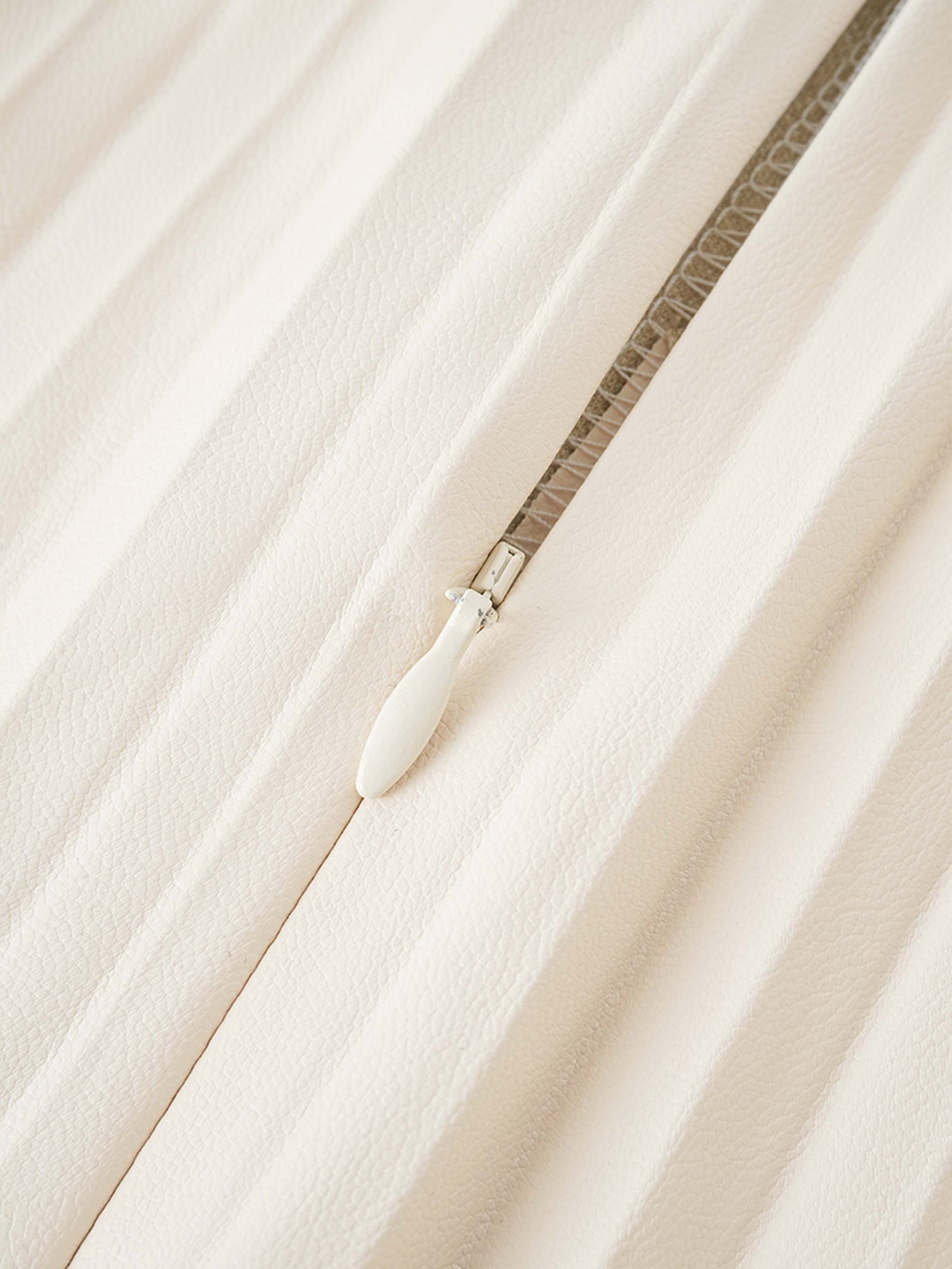 Accordion Pleated Faux Leather Skirt-Ivory