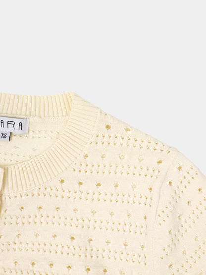 Drawstring Crochet Sweater-Cream