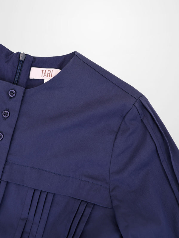 Pintuck Pleat Dress-Navy