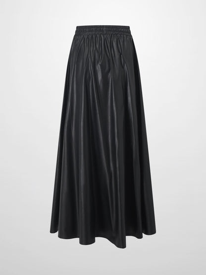 Drawstring Faux Leather Skirt-Black