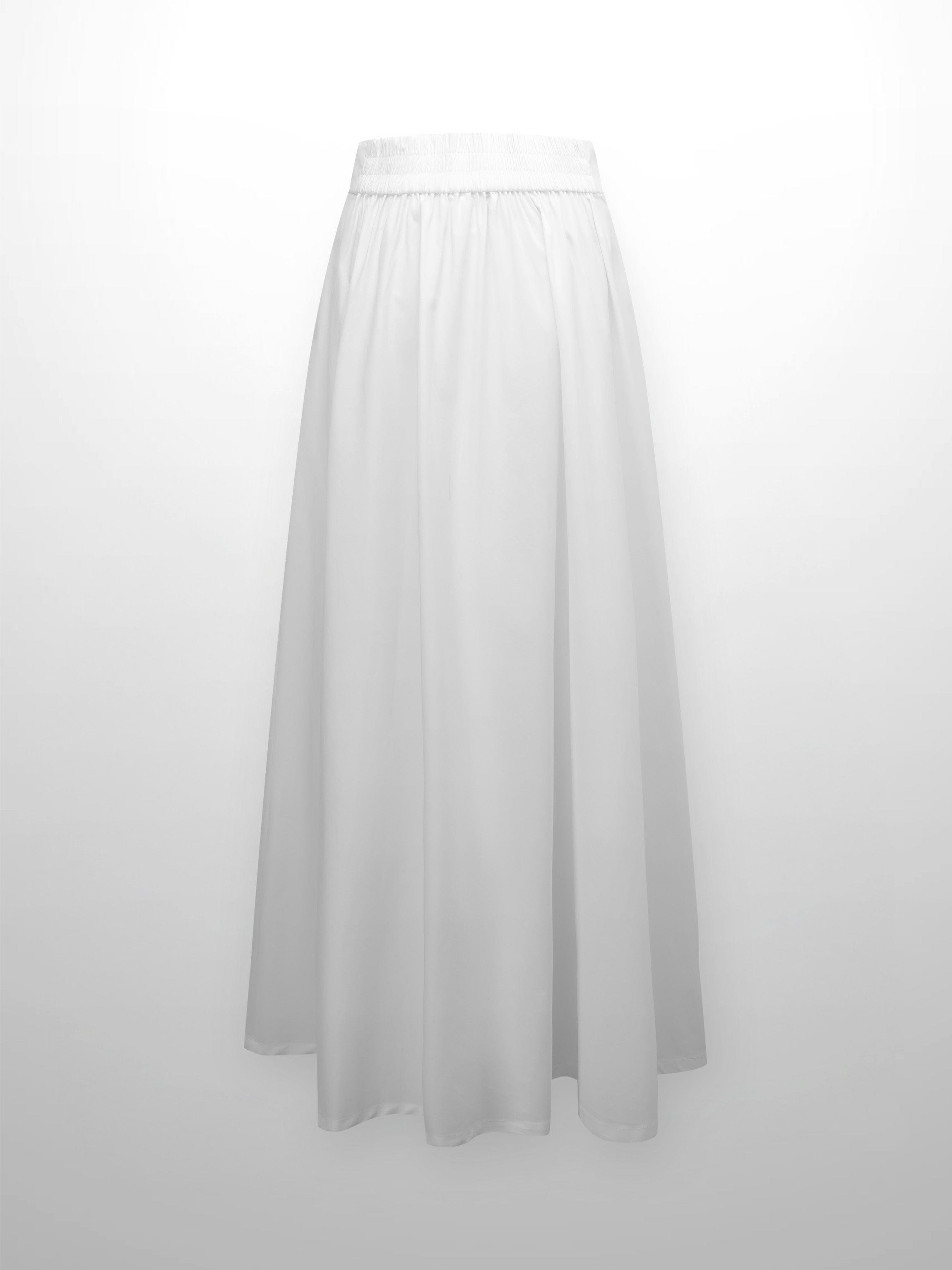 Elastic Back Maxi Cotton Blend Skirt-White