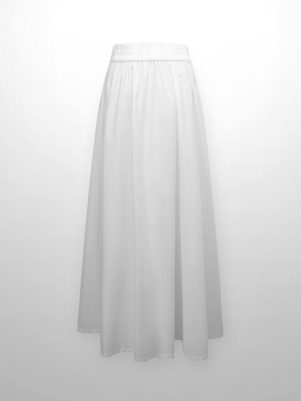 Elastic Back Maxi Cotton Blend Skirt-White