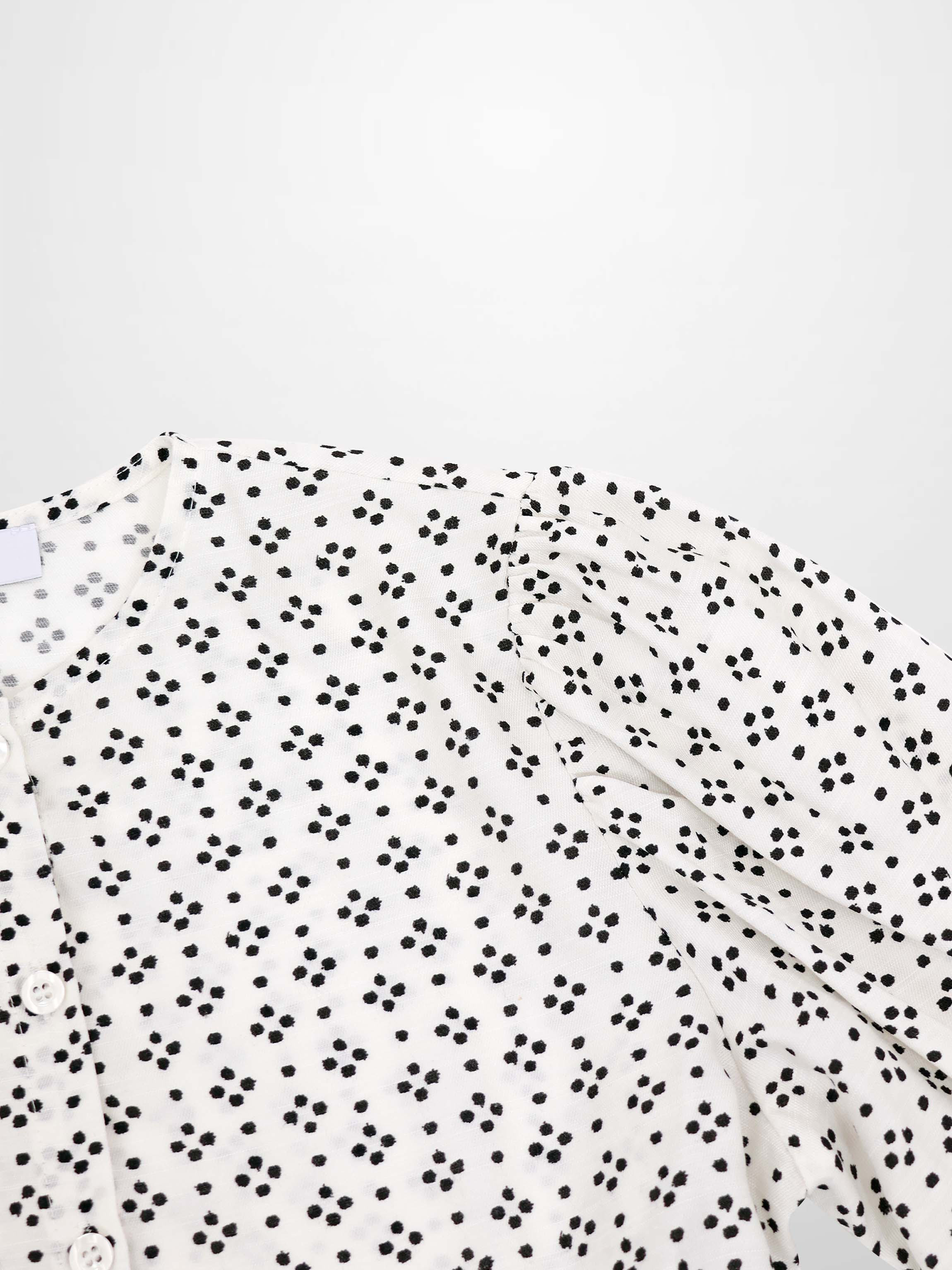 Puff Sleeve Button Down Blouse-Black/White Polka Dot