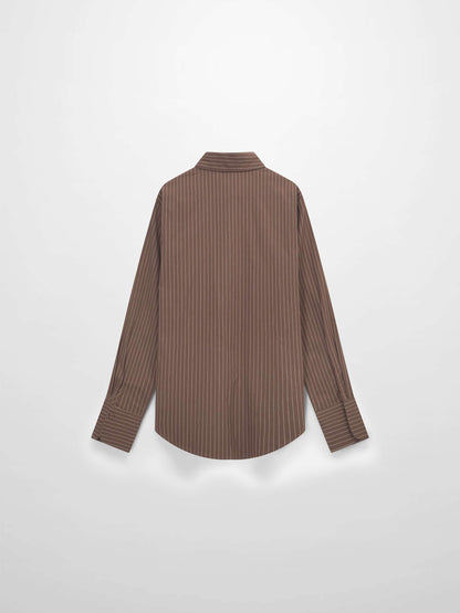 Striped Cotton Blouse-Brown Thin Stripe