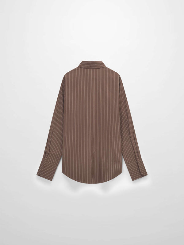 Striped Cotton Blouse-Brown Thin Stripe