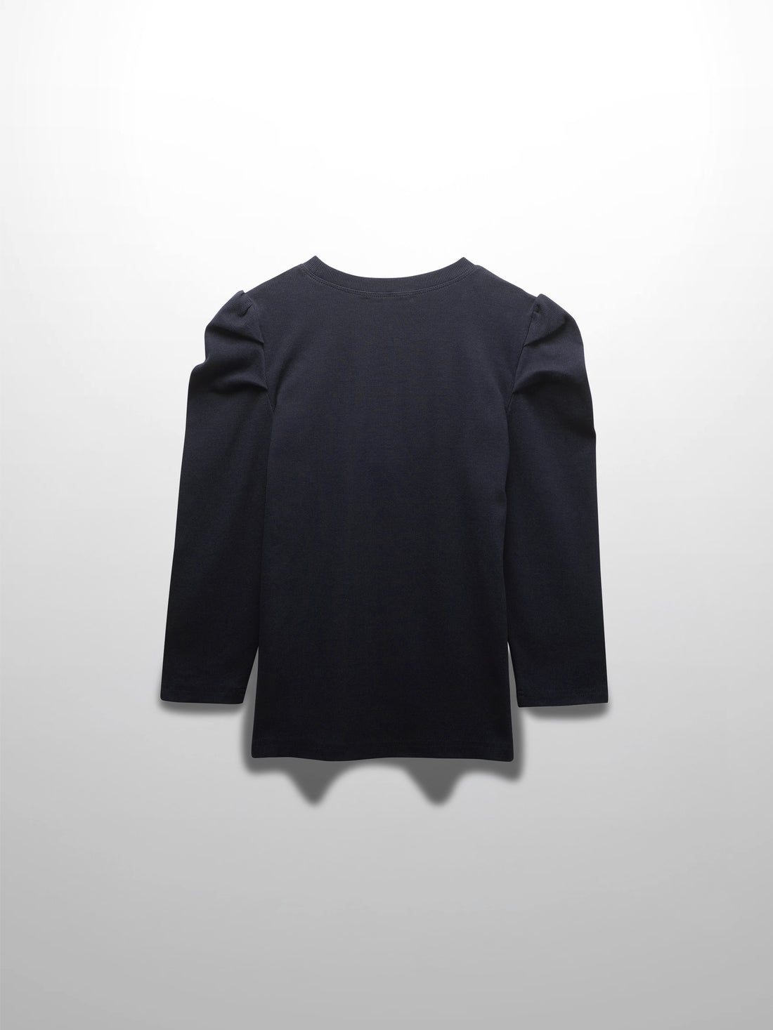 Ribbed Crew Neck Puff Sleeve Top-Navy