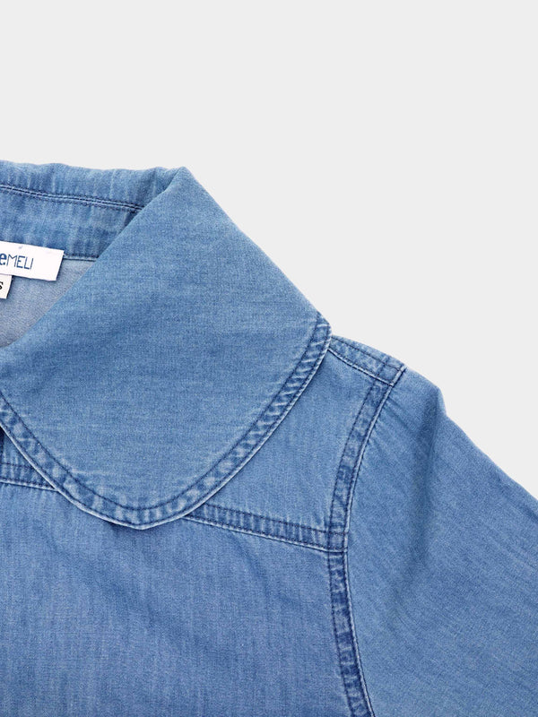 Boxy Denim Collared Top-Light Blue