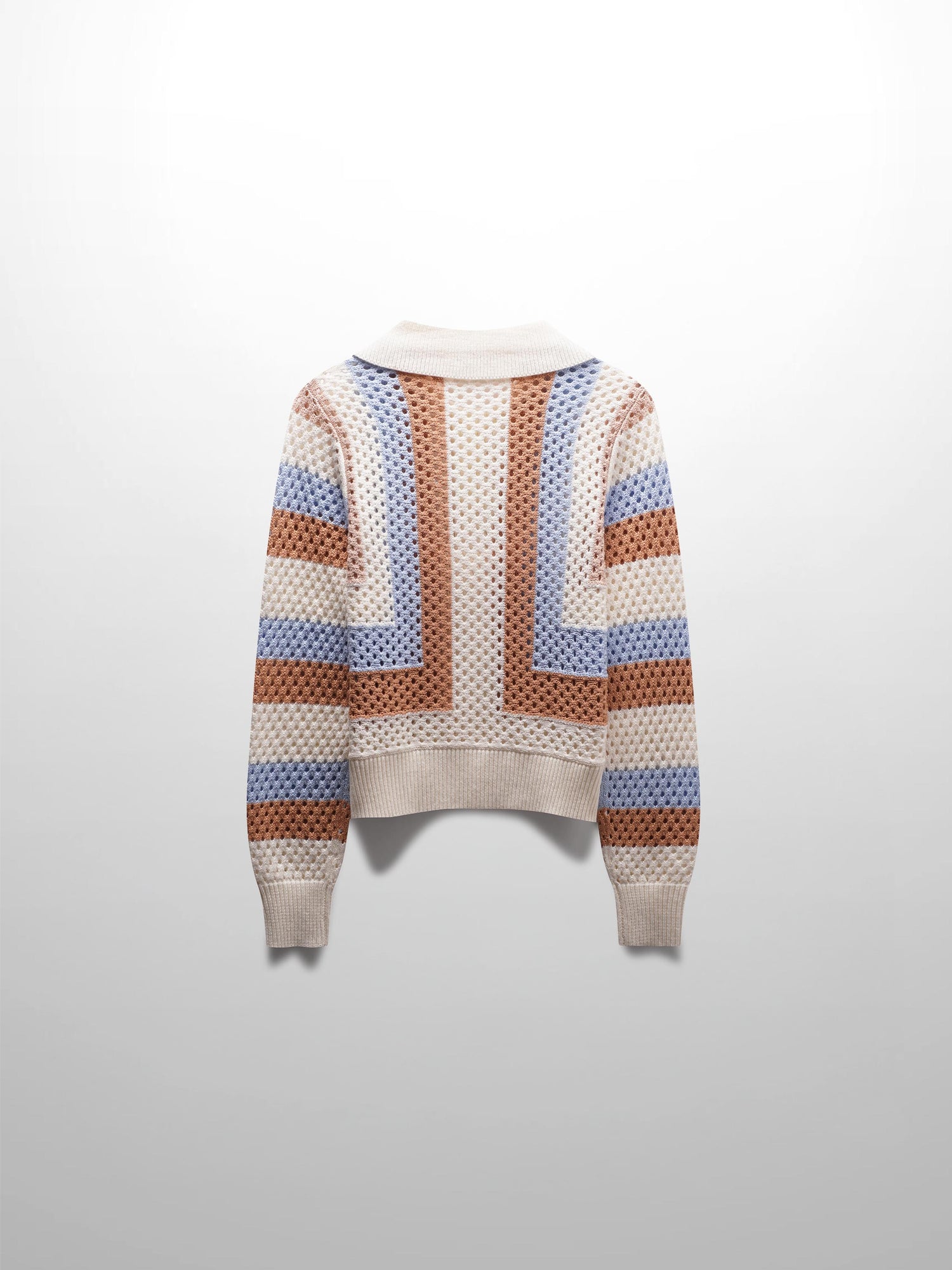 Mesh Striped Polo Sweater-Tan/Blue