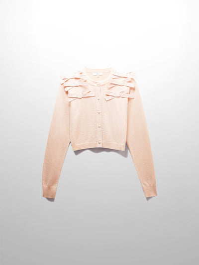 Cropped Bow Cardigan-Peach
