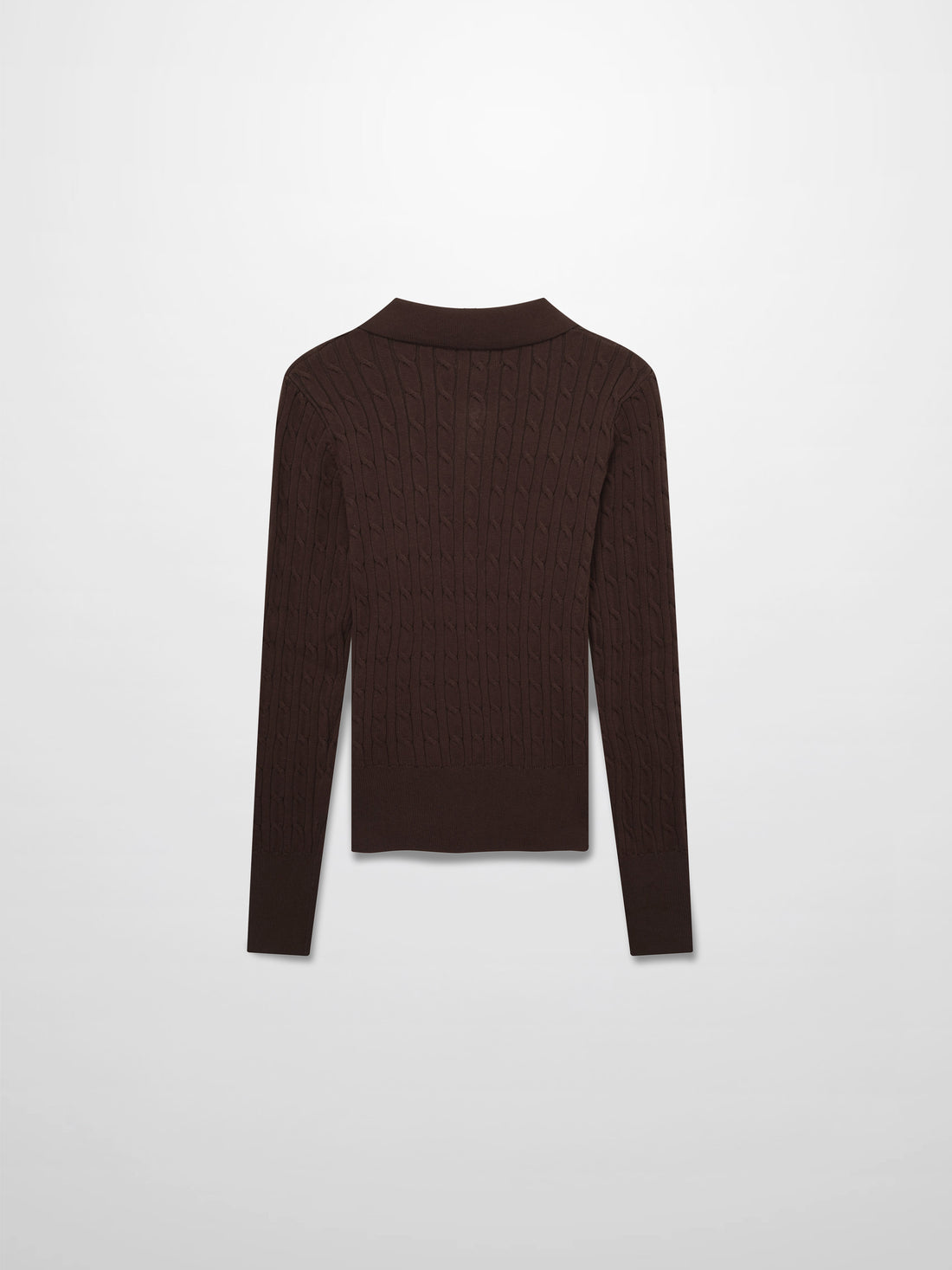 Leather Pull Half Zip Cable Polo-Brown