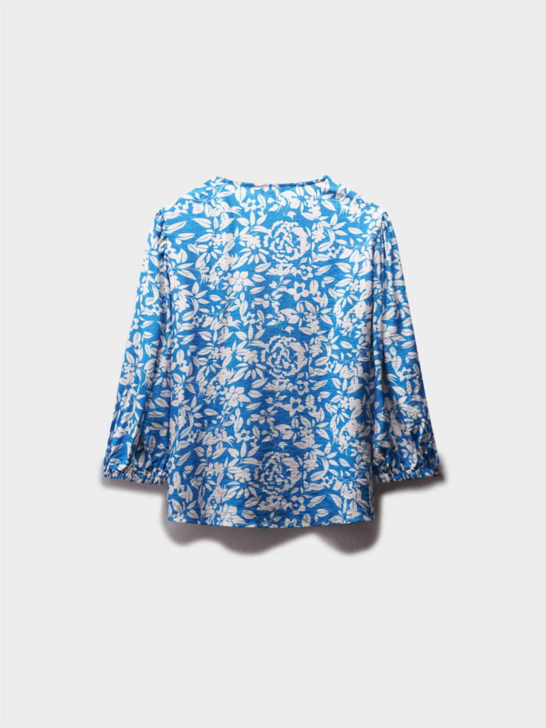 Puff Sleeve Button Down Blouse-Cobalt Blue Floral