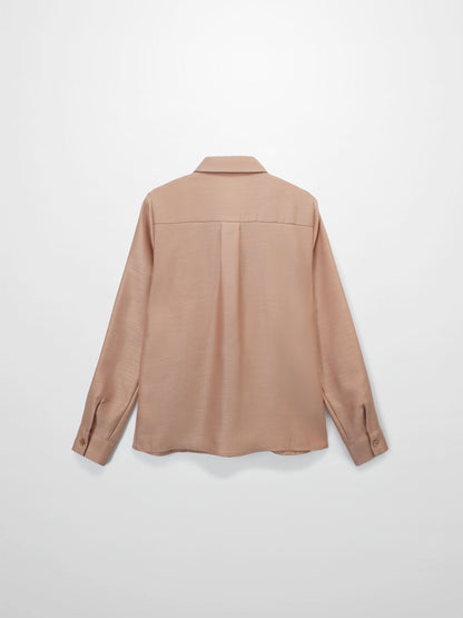 Pintuck Button Down Blouse-Champagne