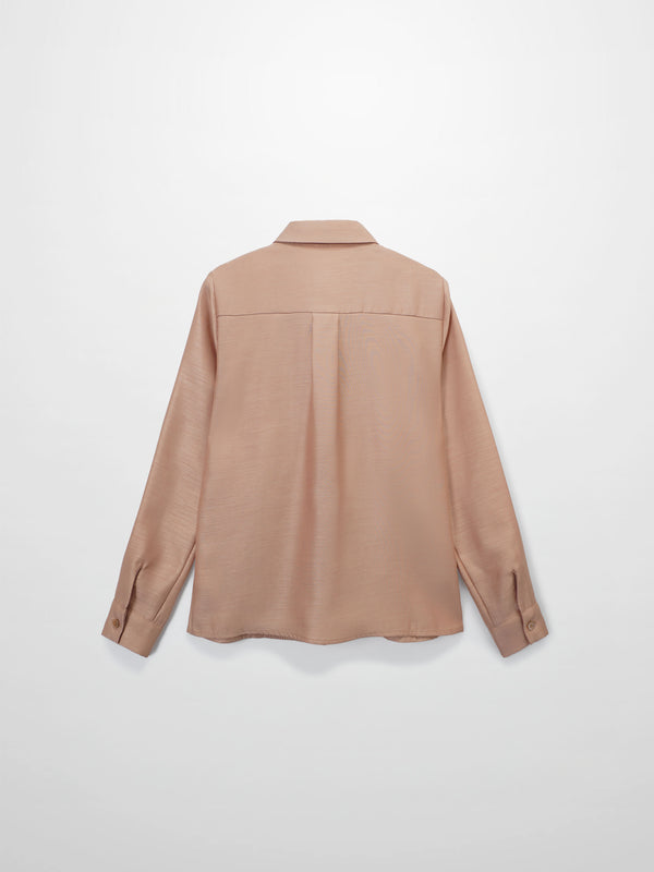 Pintuck Button Down Blouse-Champagne