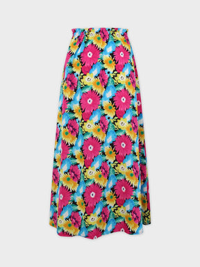Elastic Waist Printed Skirt-Bright Floral