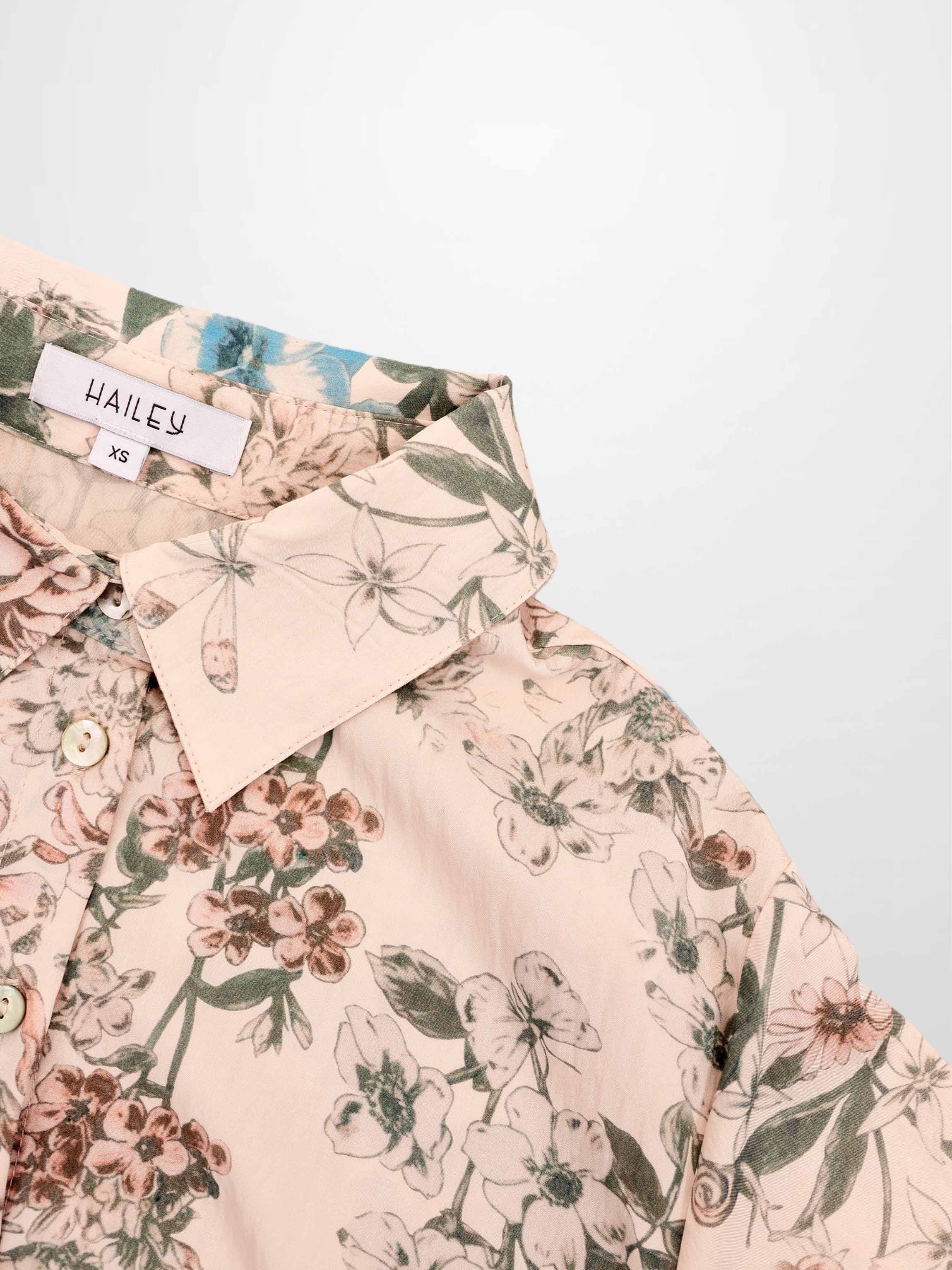 Printed Crinkle Button Down Blouse-Flower Design