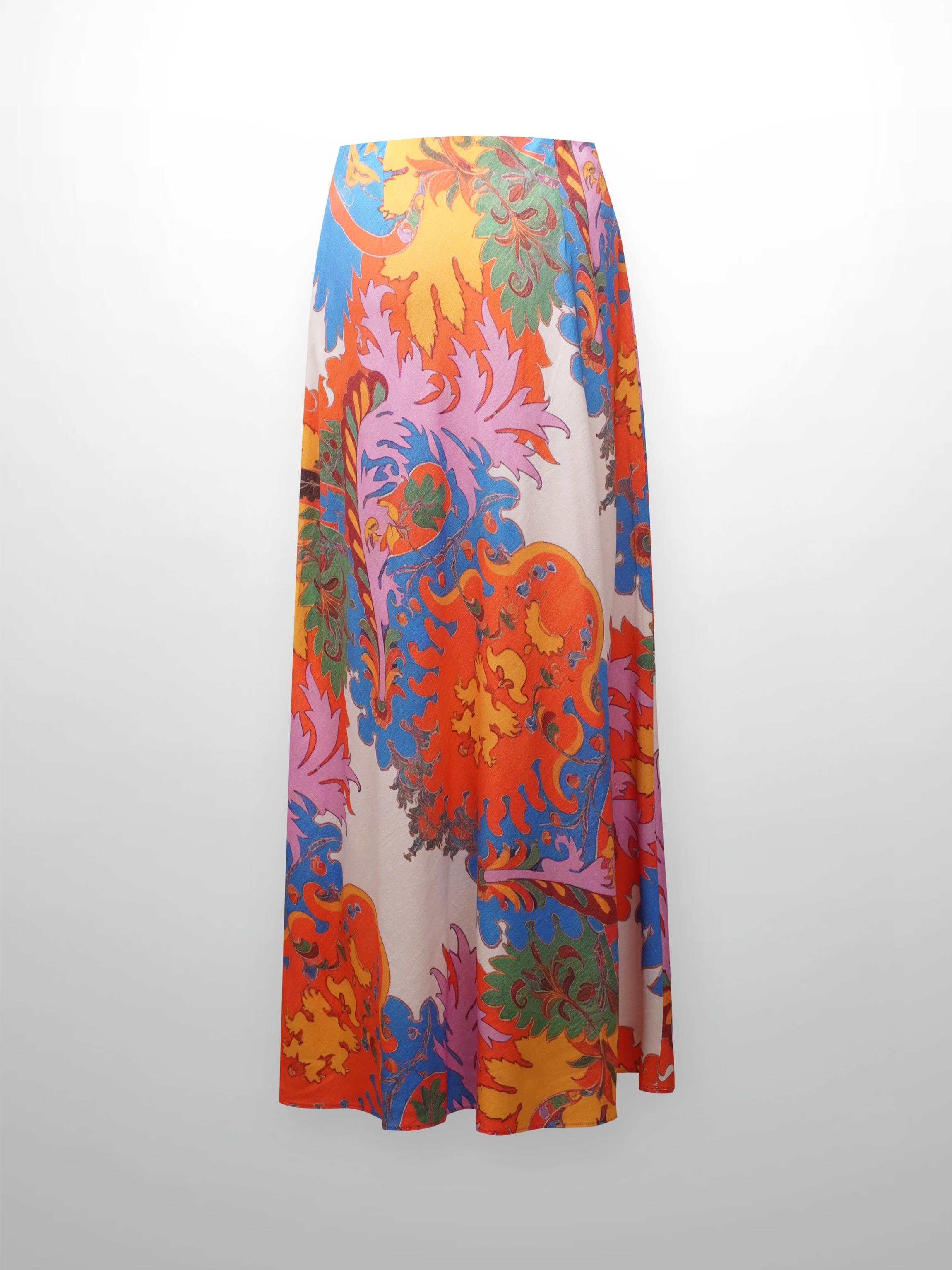 Printed Linen Blend Slip Skirt-Triumphant Paisley