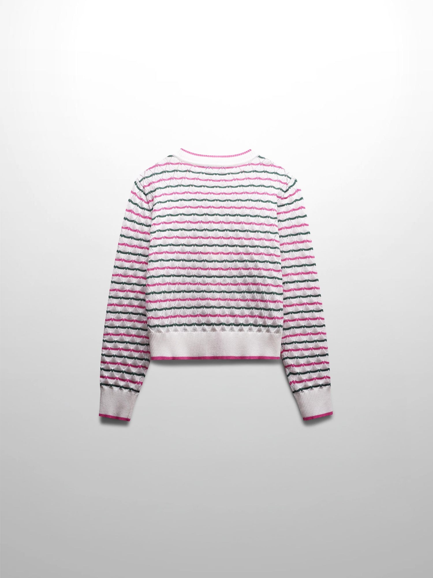 Striped Pointelle Cardigan-Green/Pink/White