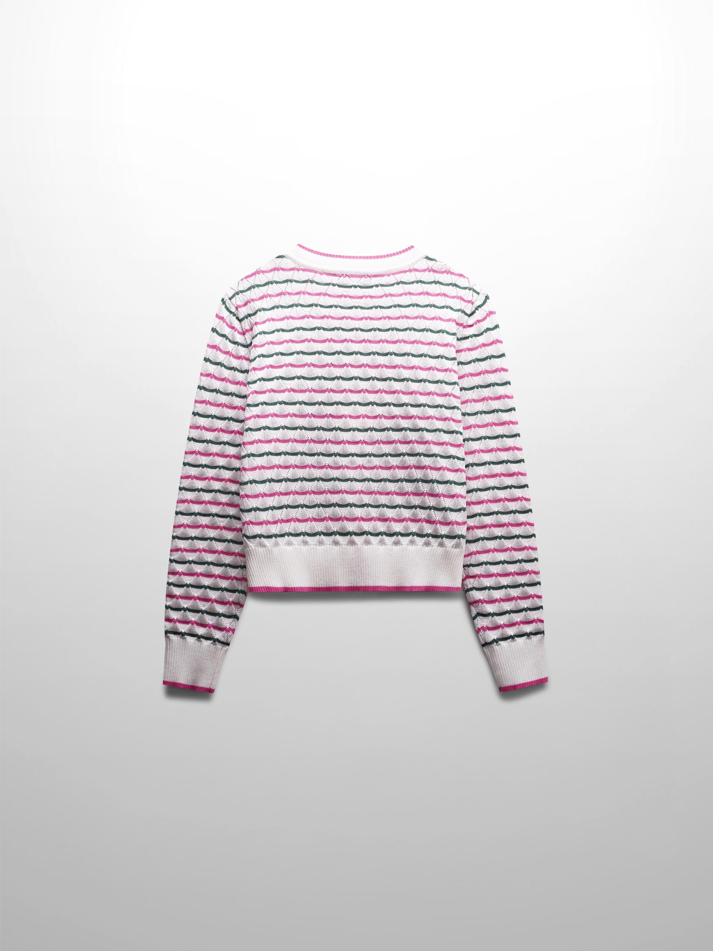 Striped Pointelle Cardigan-Green/Pink/White