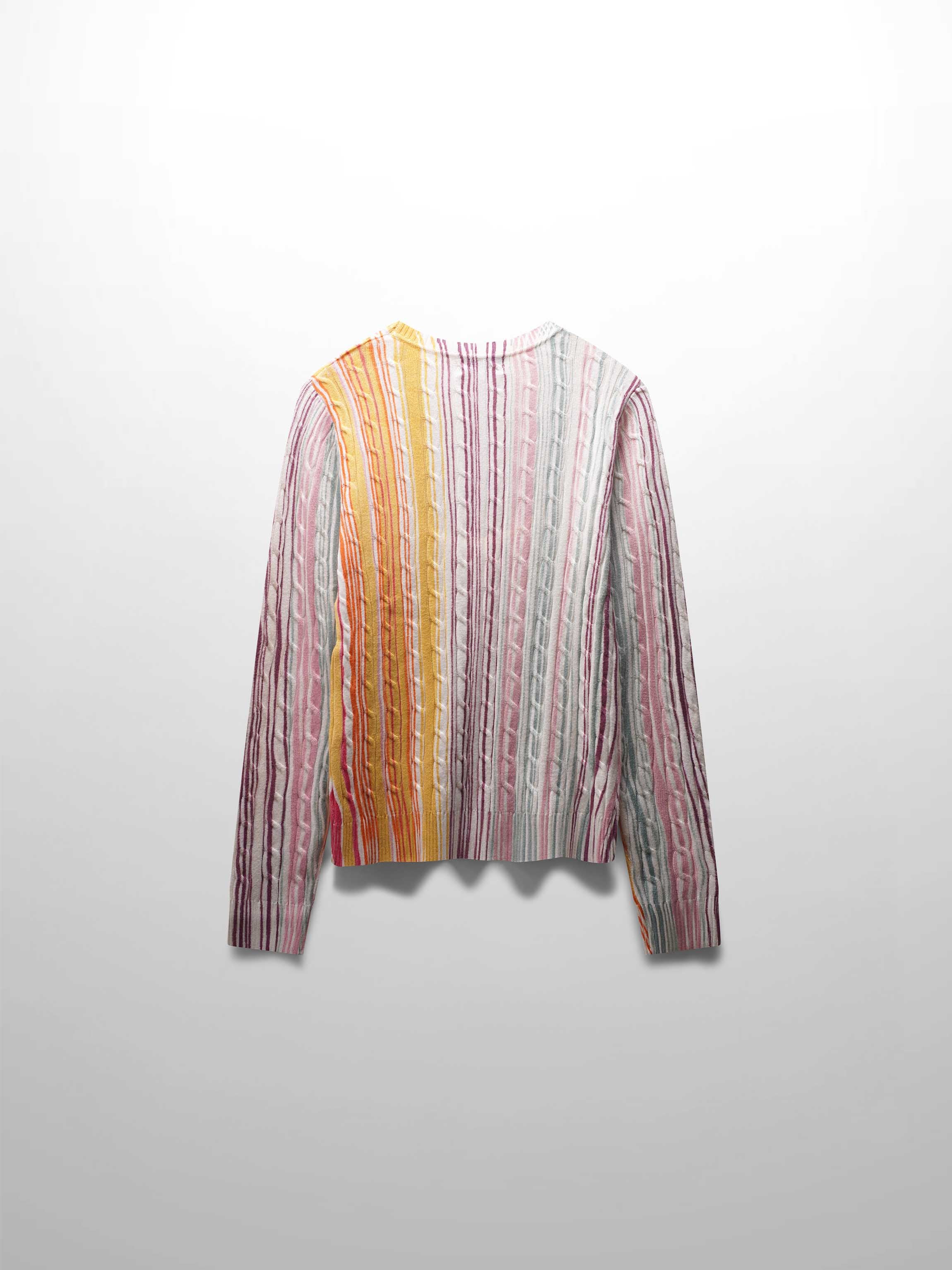 Printed Cable Knit Sweater-Pastel Stripes