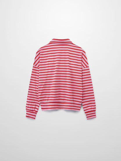 Collared Bomber Tee-Pink/Raspberry