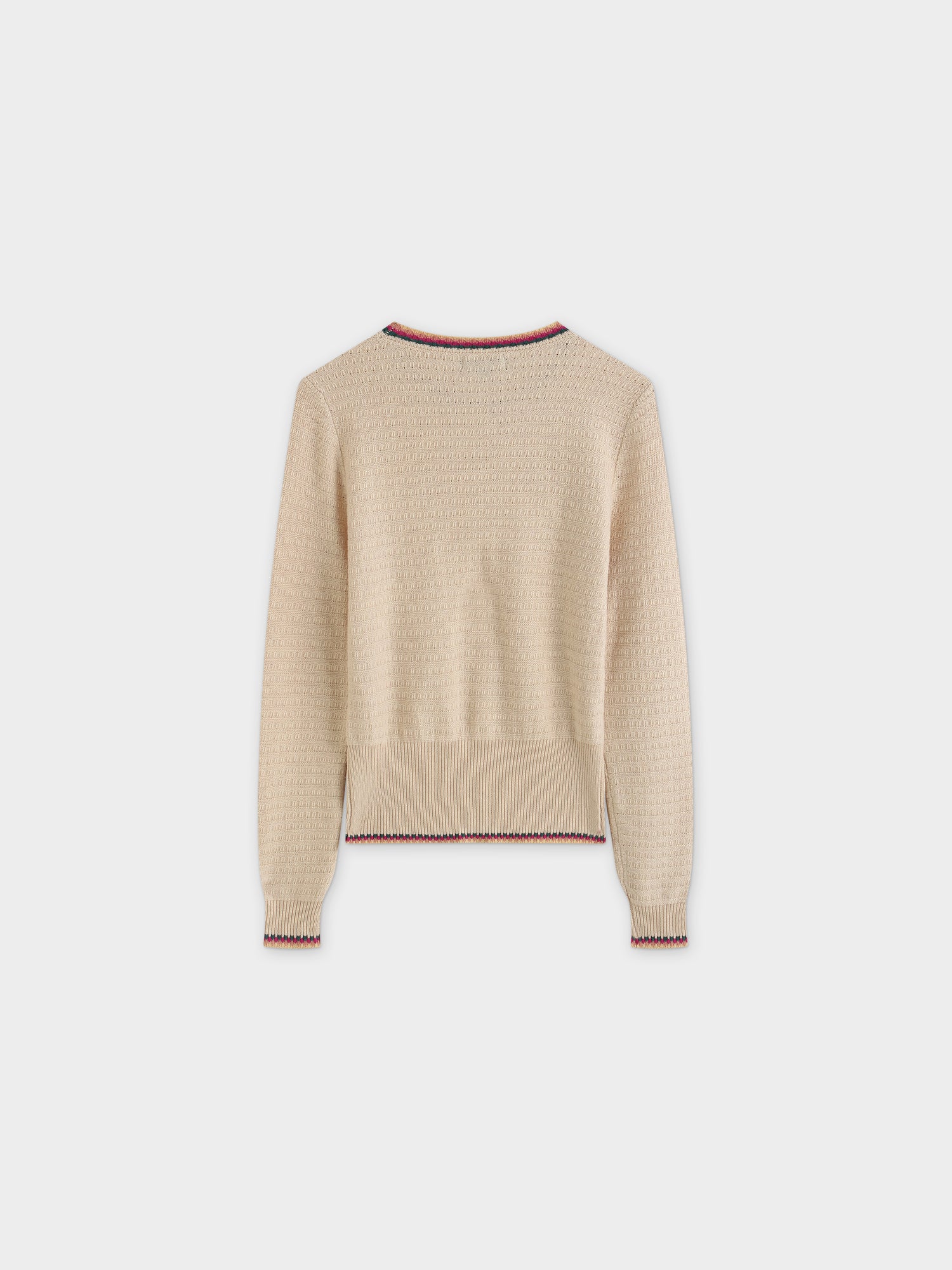 Crochet Trim Sweater-Tan/Pink