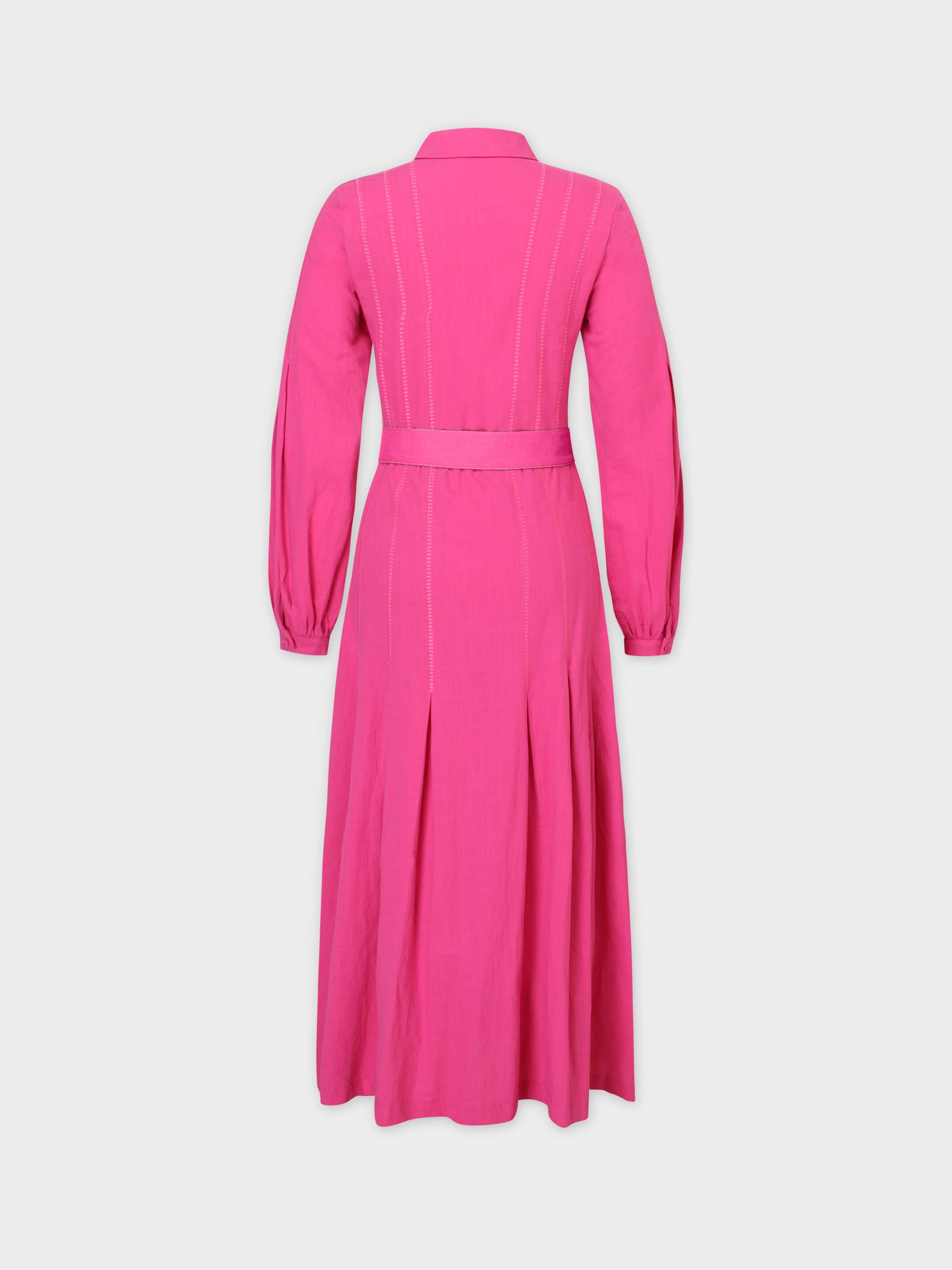 CROSS STITCH PLEATED DRESS-HOT PINK