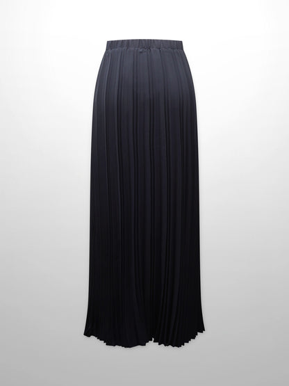Crepe Pleated Maxi Skirt-Navy