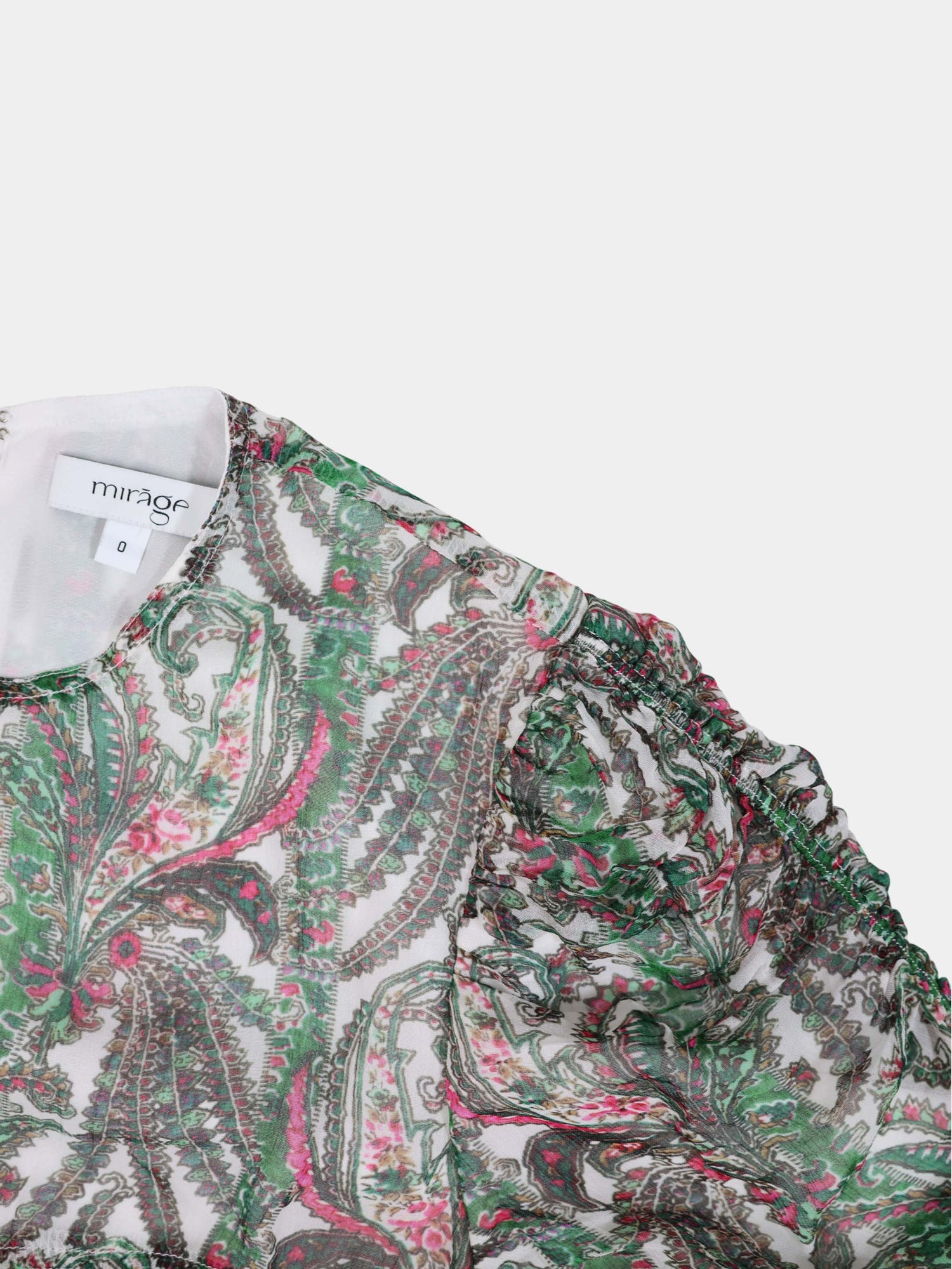Shirred Sleeve Dress-Green Paisley