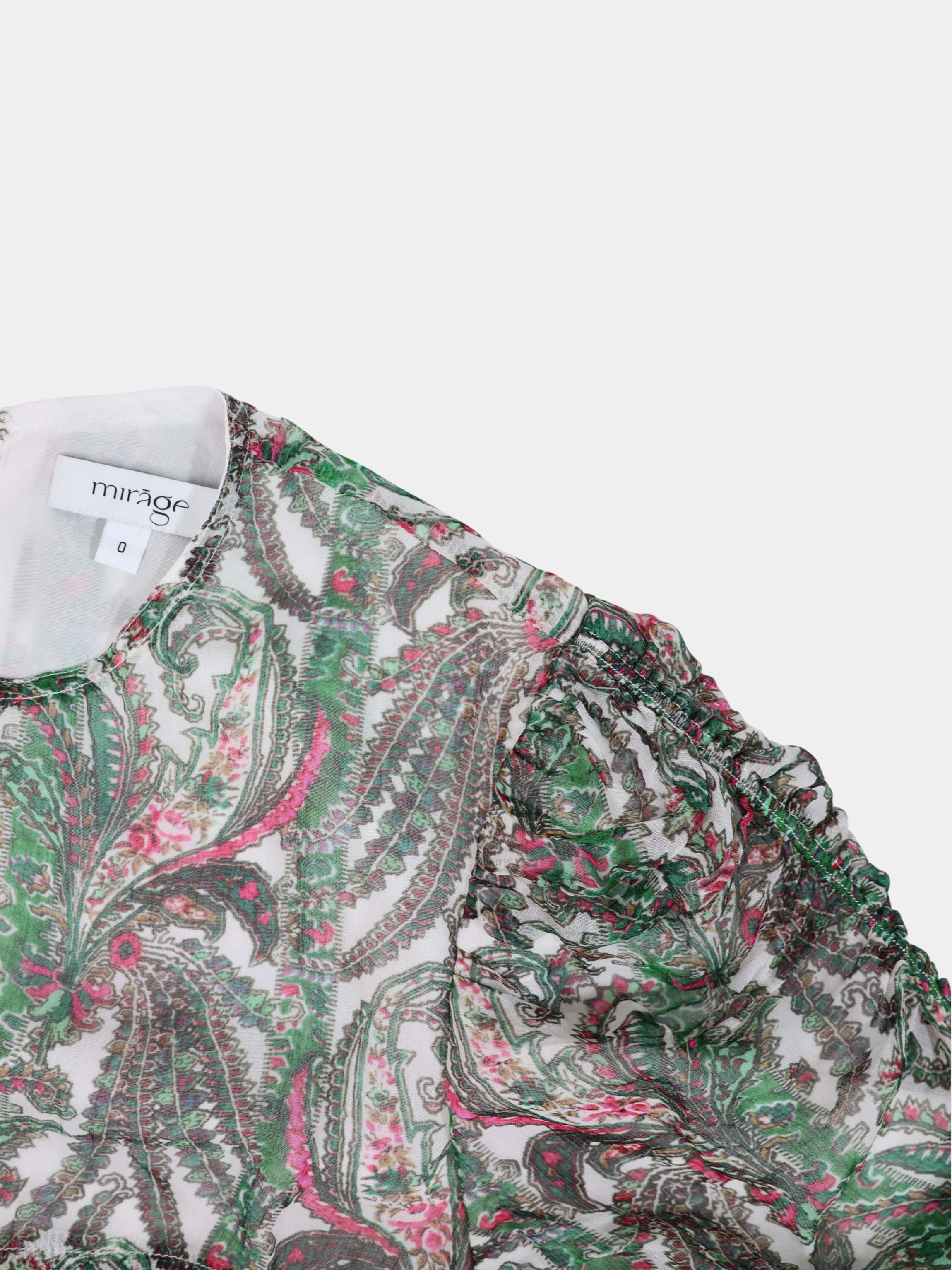 Shirred Sleeve Dress-Green Paisley