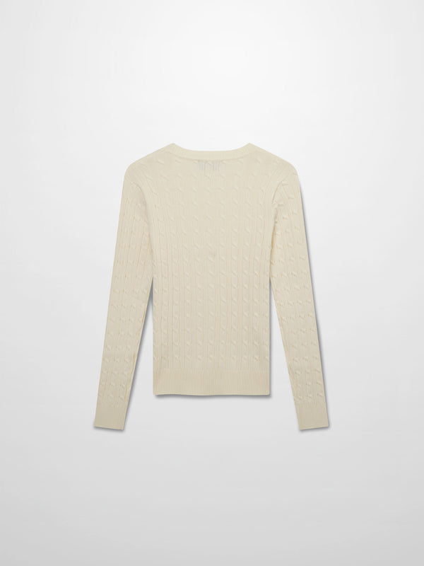 Crew Neck Cable Sweater-Ivory