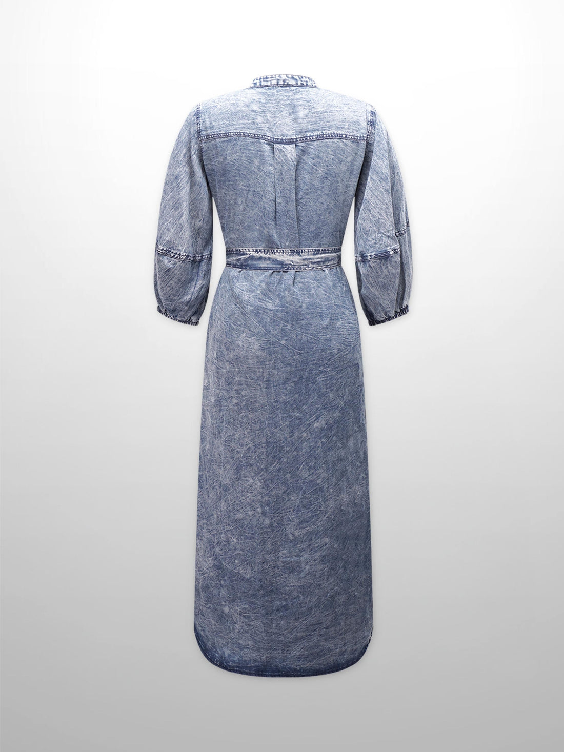 Puff Sleeve Denim Shirtdress-Blue Wash