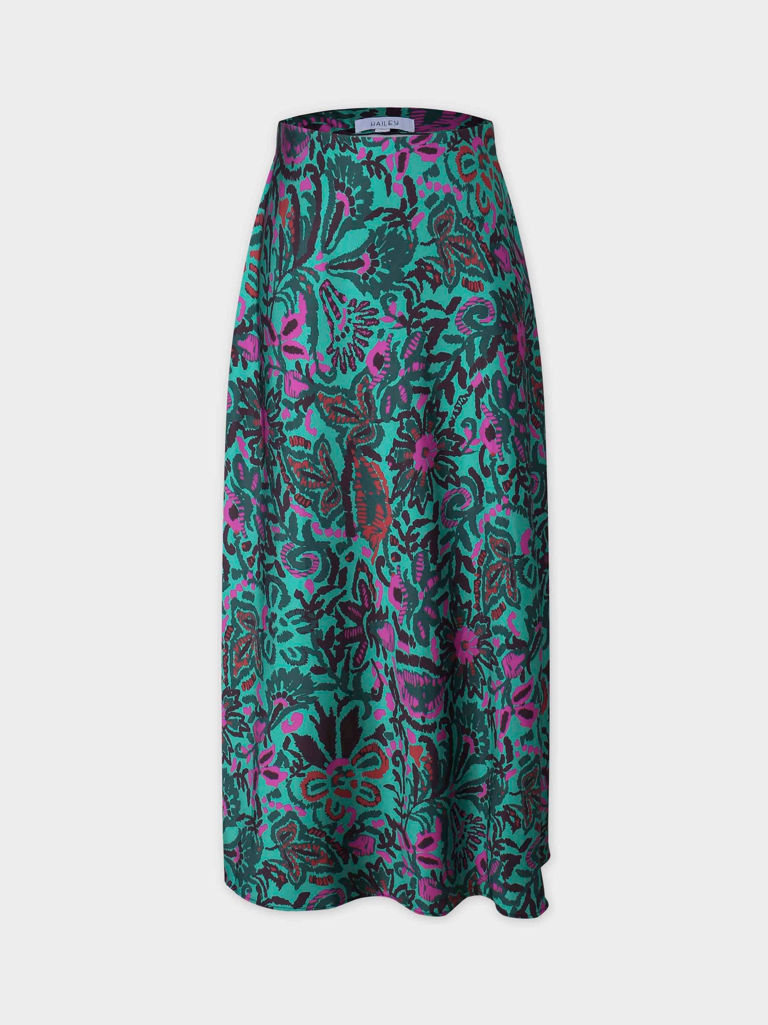 Printed Satin Slip Skirt-Pink/Green Floral