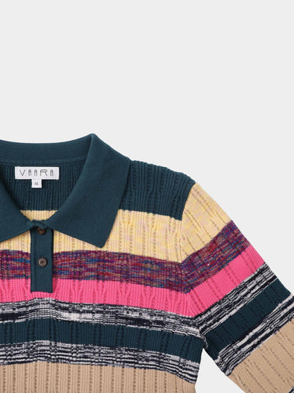Striped Mixed Media Polo-Multi