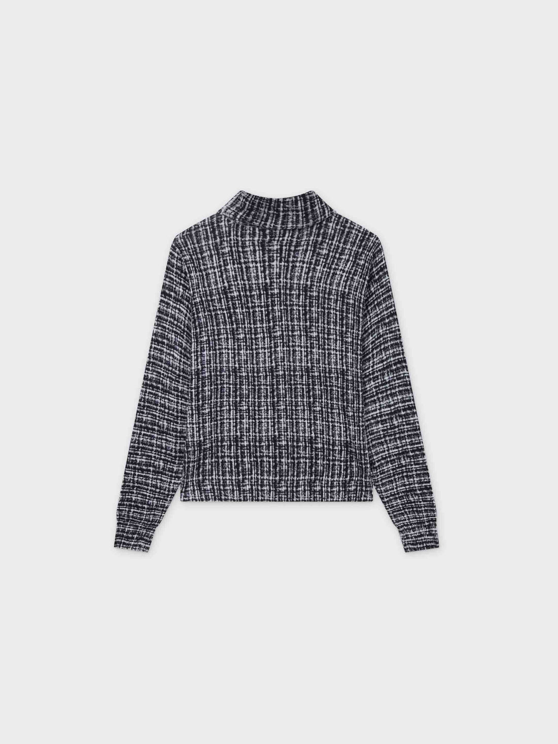 Thin Knit Turtleneck Sweater-Black/White Plaid