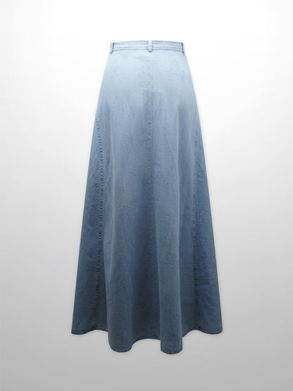 Denim Yoke Circle Skirt-Light Blue