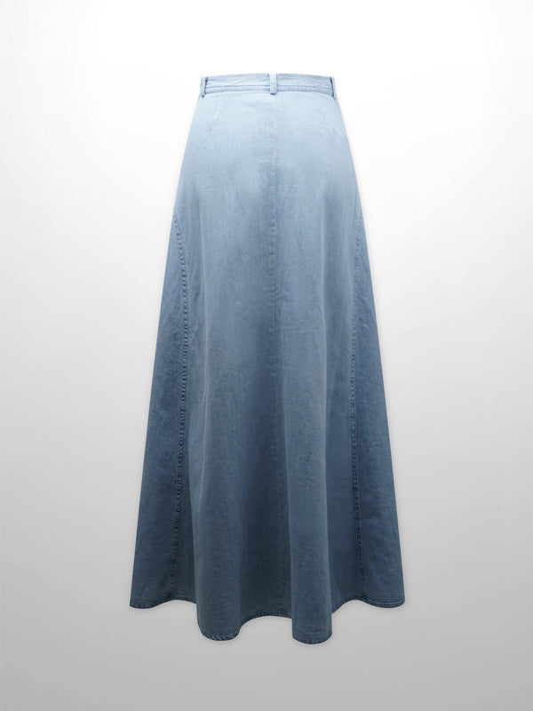 Denim Yoke Circle Skirt-Light Blue