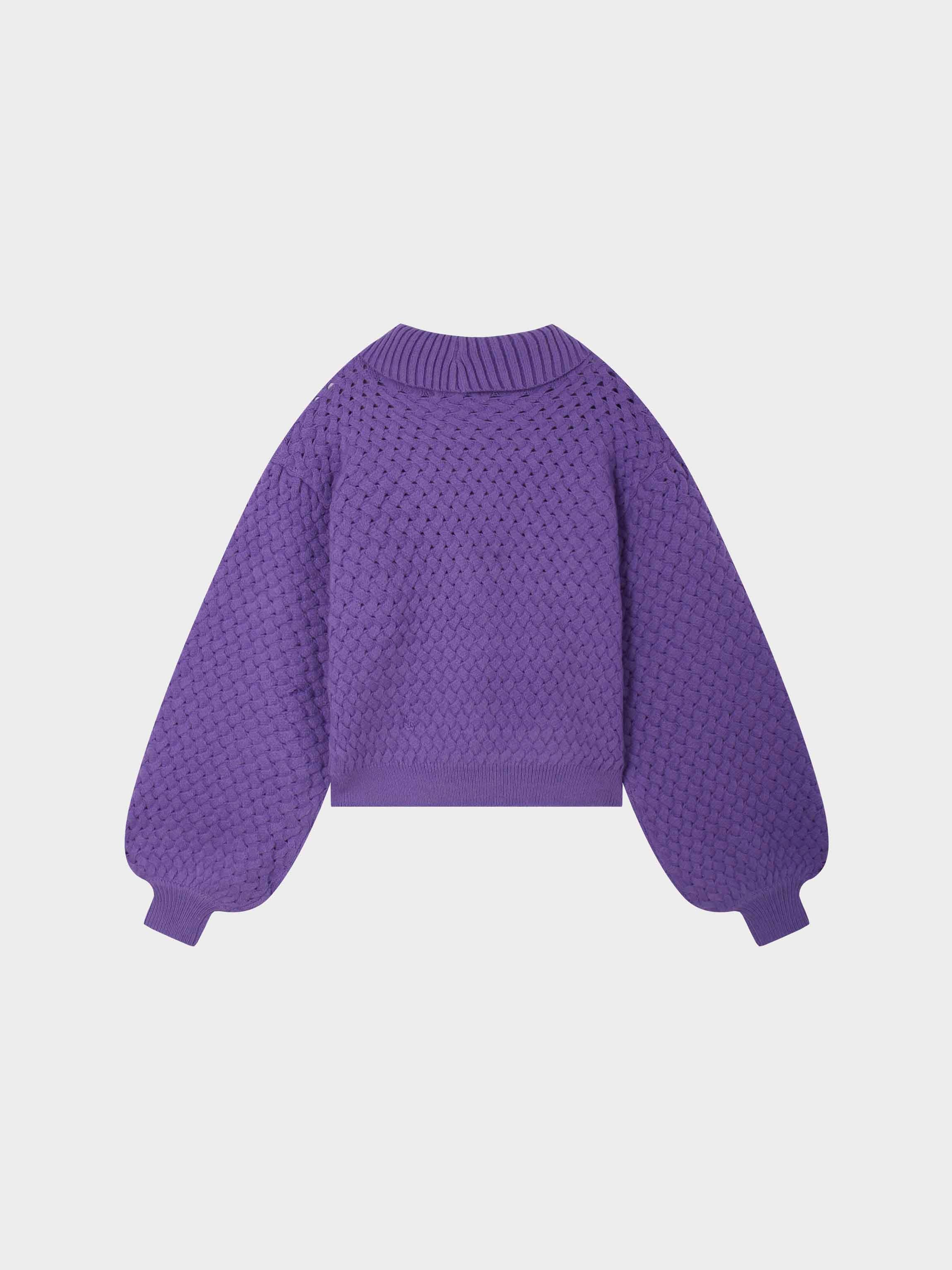 Basketweave Turtleneck Sweater-Purple