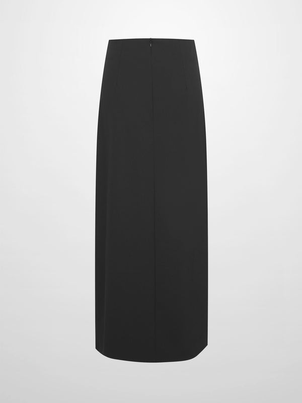 Side Loop Straight Maxi Skirt-Black