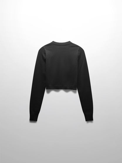 Trim Detail Crew Crop Cardigan-Black