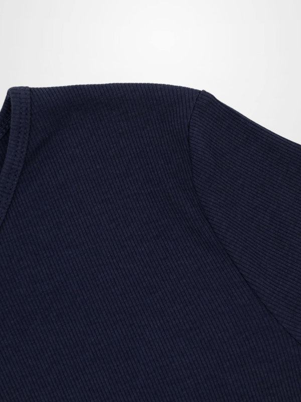 Soft Ribbed High V Tee-Dark Navy