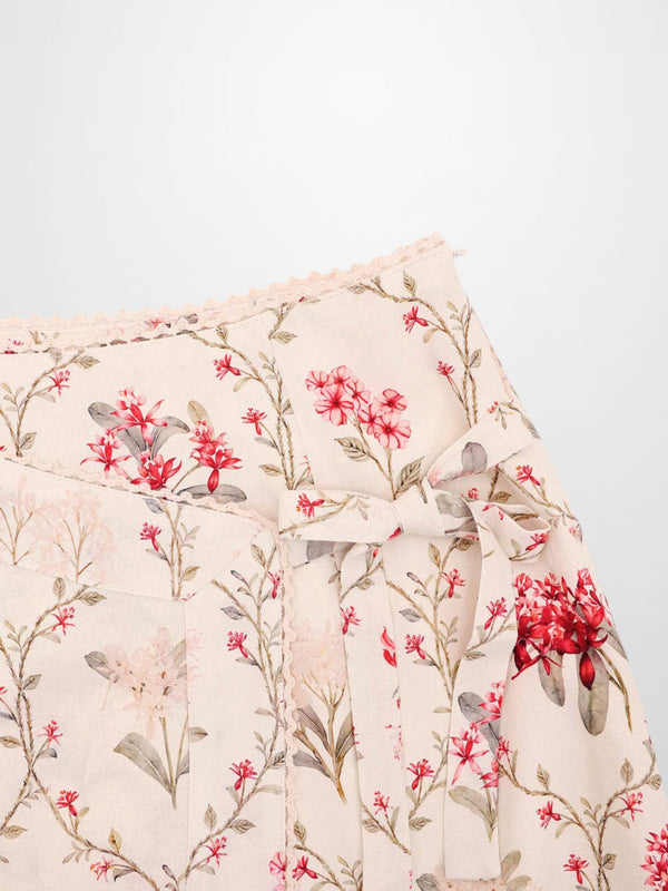 Mock Wrap Edged Detail Skirt-Floral Vines