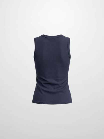Sleeveless Basic Tee-Navy