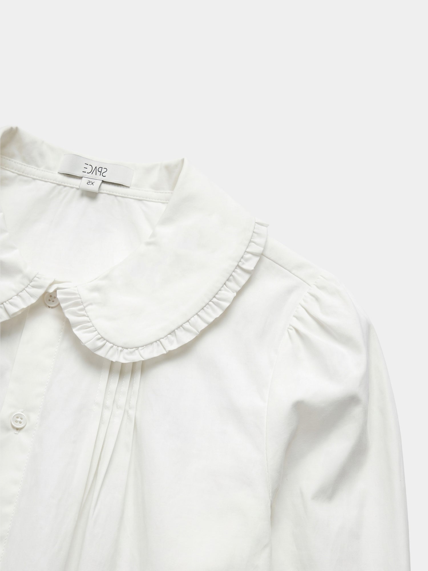 Ruffle Collar Pintuck Pleat Blouse-White