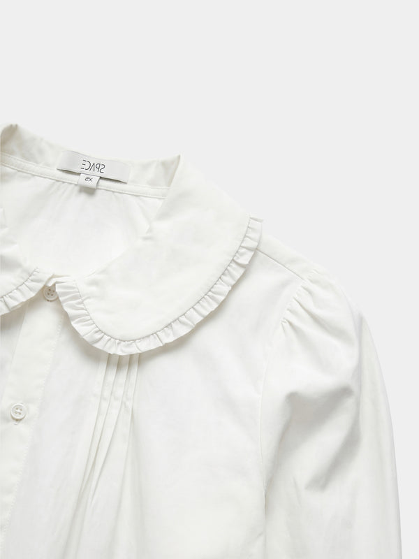Ruffle Collar Pintuck Pleat Blouse-White