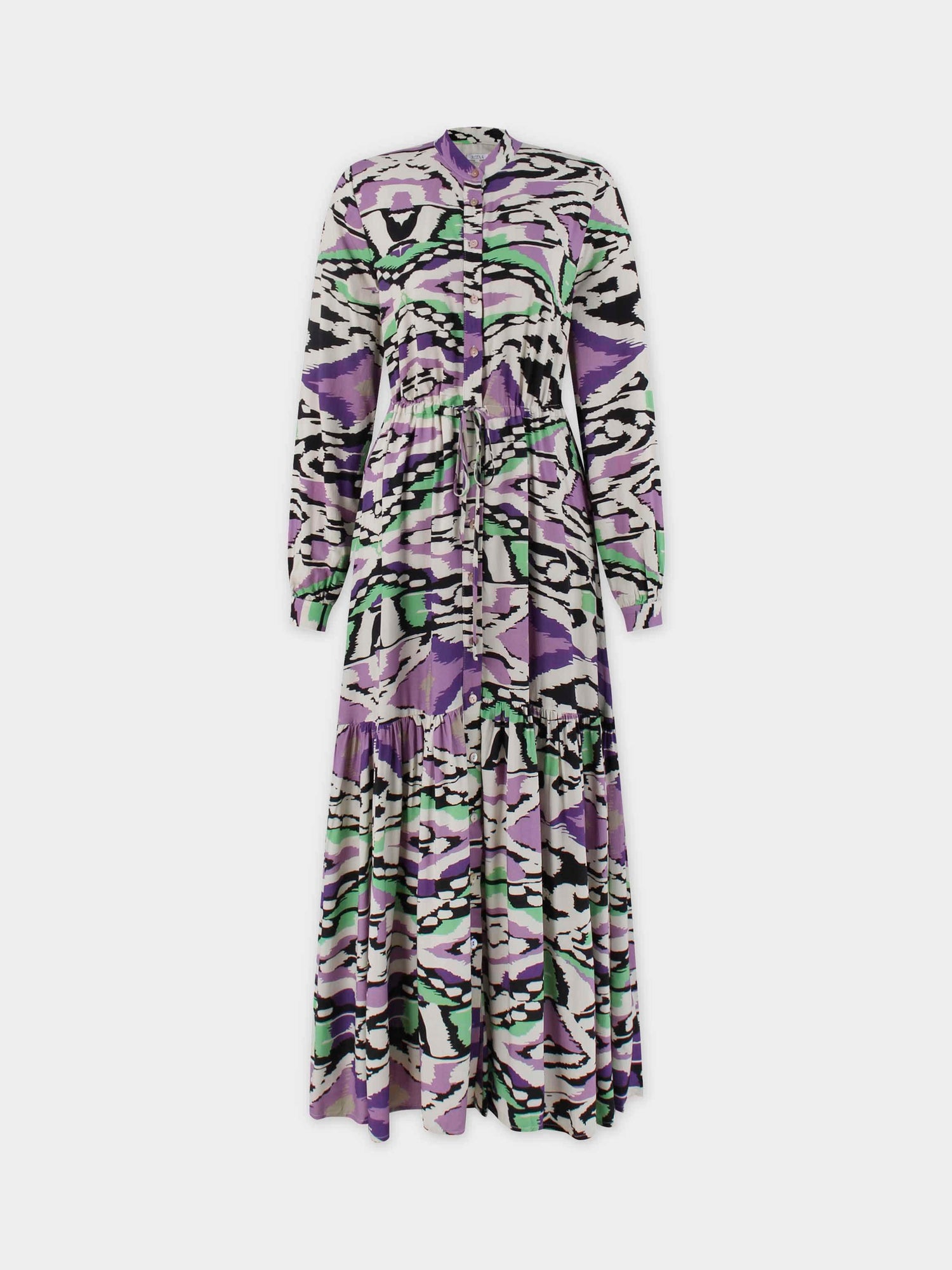 DRAWSTRING MAXI DRESS-SPLASH OF PURPLE