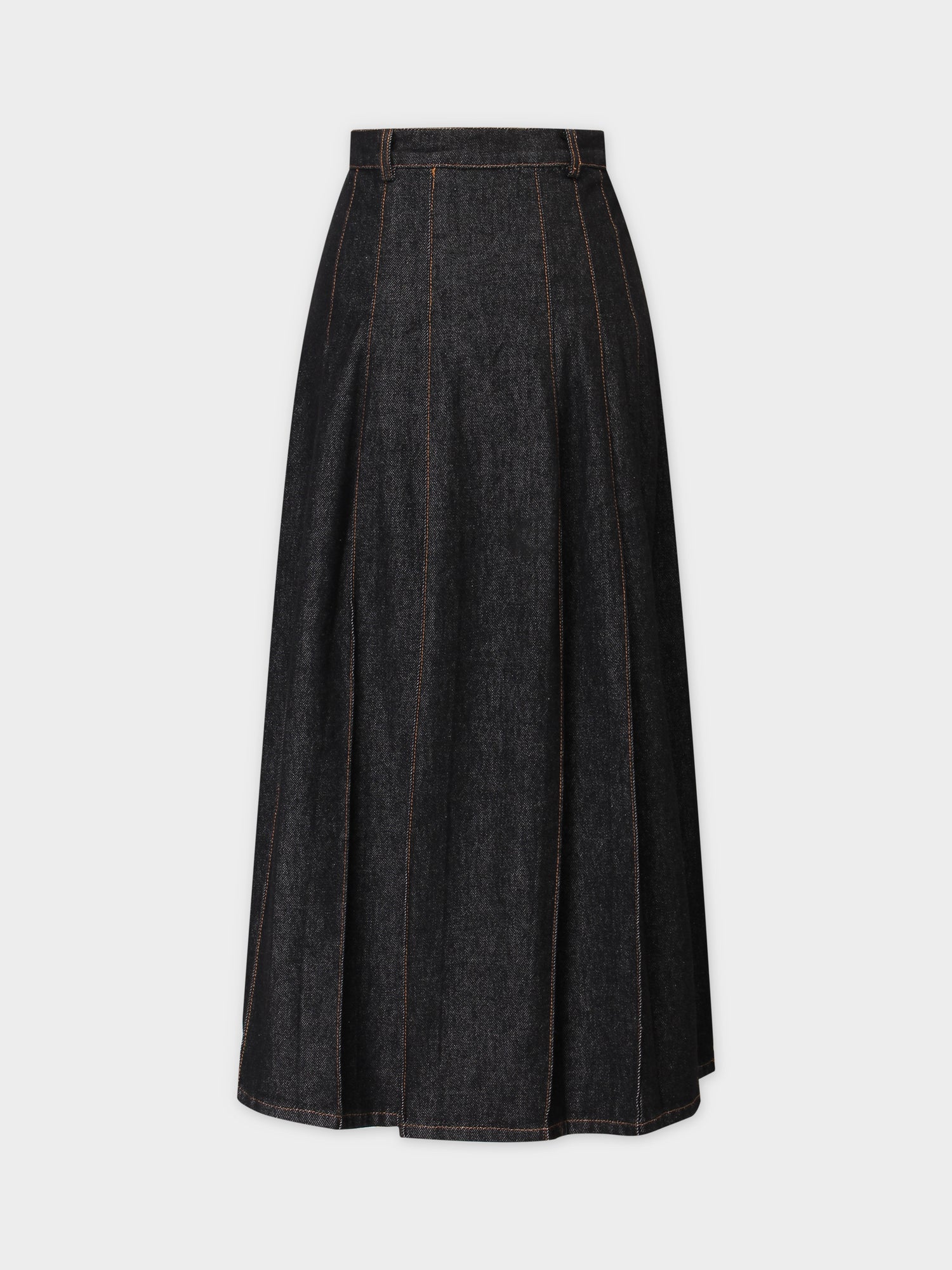 Stitched Pleated Skirt-Black