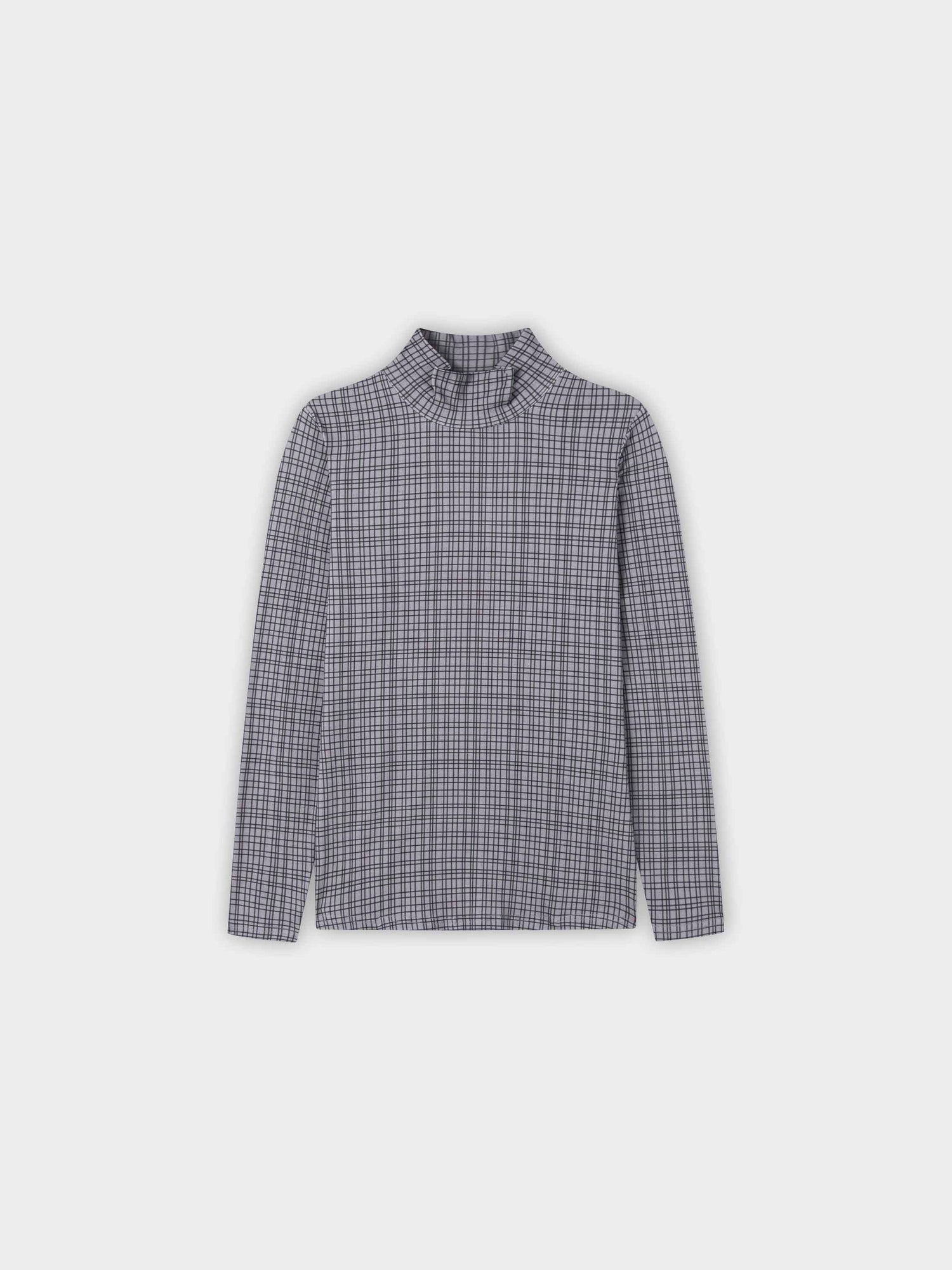 Printed Modal Turtleneck-Grey Plaid